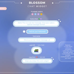 Animated Blossom Chat Widget (CUSTOMIZABLE COLORS) | Twitch Overlays | Pastel | Aesthetic | Gamer | Streamer | Chat Overlay | Cozy | Lo-fi