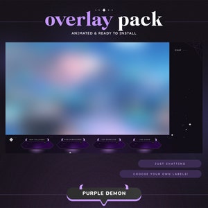 ANIMATED  Purple Demon Overlay Bundle | Twitch | Overlays | Just Chatting | Halloween