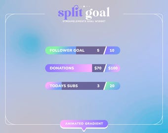 Animated Gradient Split Goal Widget (CUSTOMIZABLE COLORS) | Twitch | Pastel Minimal | Aesthetic | Gamer | Streamer | Sub Goal | Cozy | Lo-fi