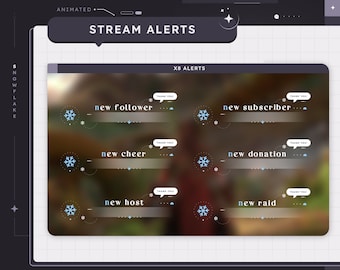 ANIMATED Snowflake Stream Alerts | Twitch | Streamer | Snow Crystal | Soft Gradient | White | Blue | Kawaii | Cloud | Sky | Aesthetic