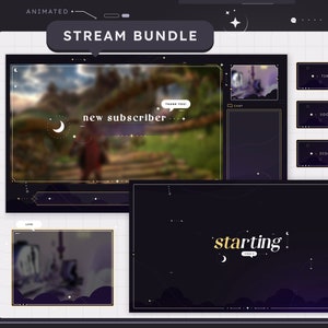 ANIMATED  Celestia Stream Bundle | Twitch Package | Overlays | Screens | Alerts | Panels | Stinger Transition | Celestial
