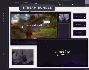 ANIMATED  Celestia Stream Bundle | Twitch Package | Overlays | Screens | Alerts | Panels | Stinger Transition | Celestial