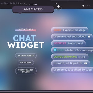 Animated Neon Glass Chat Widget (CUSTOMIZABLE COLORS) | Twitch Chat | Pastel | Aesthetic | Gamer | Streamer | Chat Overlay | Cozy | Lo-fi