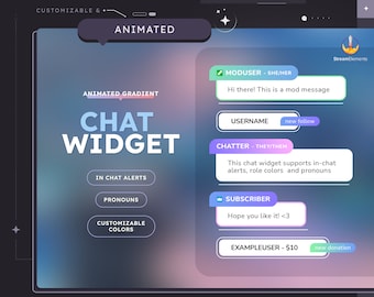 Widget animé de discussion en dégradé (COULEURS PERSONNALISABLES) | Superpositions Twitch | Pastel | Esthétique | Joueur | Streamer | Superposition de discussion | Confortable | Lo-fi