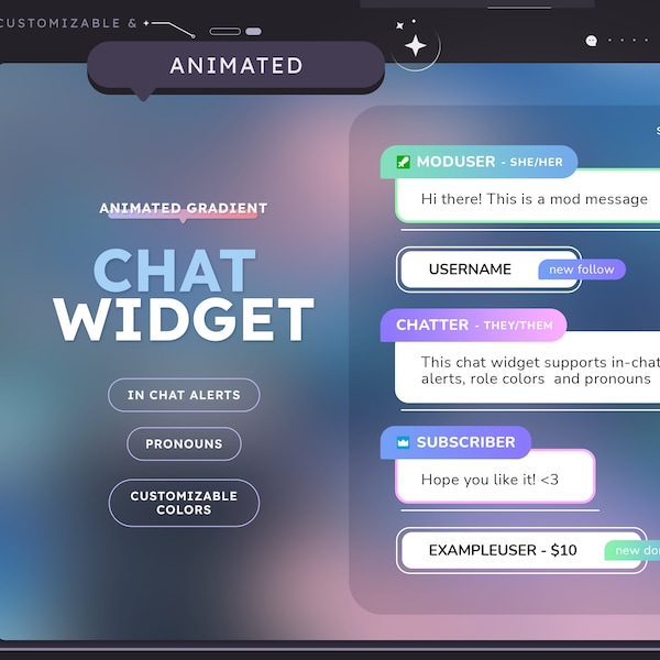 Widget de chat de degradado animado (COLORES PERSONALIZABLES) / Superposiciones de Twitch / Pastel / Estético / Gamer / Streamer / Superposición de chat / Acogedor / Lo-fi