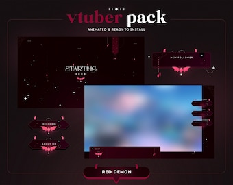 ANIMATED  Red Demon VTuber Stream Bundle | Twitch Pack | Overlays | Screens | Alerts | Panels | Pink Halloween