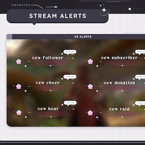 アニメーション桜ストリームアラート | Twitch | ストリーマー | 桜 | ソフトグラデーション | ピンク | 青 | かわいい | 花びら | ハート | 美的