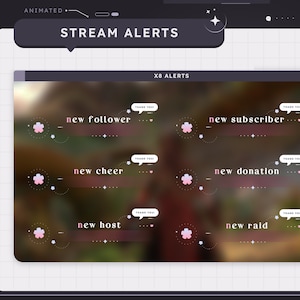 ANIMATED Cherry Blossom Stream Alerts | Twitch | Streamer | Sakura | Soft Gradient | Pink | Blue | Kawaii | Petal | Heart | Aesthetic