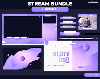 ANIMATED Nebula Stream Bundle | Twitch Package | Overlays | Screens | Alerts | Panels | Chat Widget | Stinger Transition | Cosmic