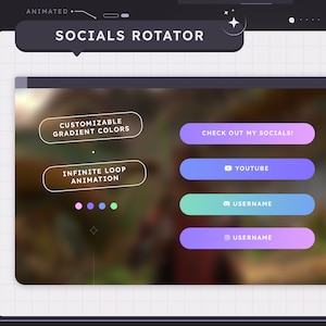 Animated Gradient Social Media Rotator Widget (CUSTOMIZABLE COLORS) | Twitch Overlays | Pastel | Aesthetic | Gamer | Streamer | Cozy | Lo-fi