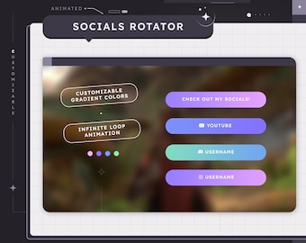 Animated Gradient Social Media Rotator Widget (CUSTOMIZABLE COLORS) | Twitch Overlays | Pastel | Aesthetic | Gamer | Streamer | Cozy | Lo-fi