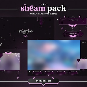ANIMATED  Pink Demon Stream Bundle | Twitch Pack | Overlays | Screens | Alerts | Panels | Pink Halloween