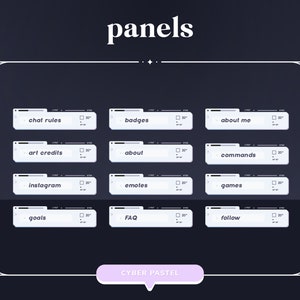 Cyber Pastel Twitch Panels | Purple | Pink | Blue | White | Aesthetic | Twitch Graphics | Streamer Graphics