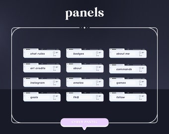 Cyber Pastel Twitch Panels | Purple | Pink | Blue | White | Aesthetic | Twitch Graphics | Streamer Graphics