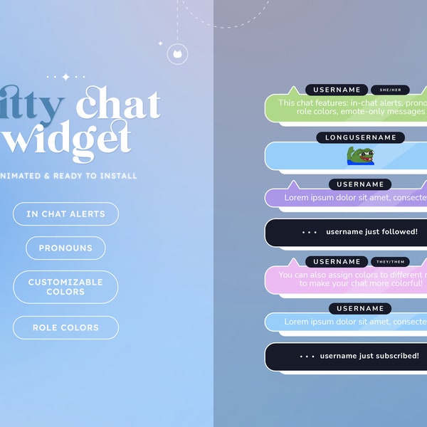 Browser Kitty Chat Widget (CUSTOMIZABLE COLORS) | Twitch Overlays | Minimalist | Aesthetic | Gamer | Streamer | Chat Overlay | Cozy | Lo-fi