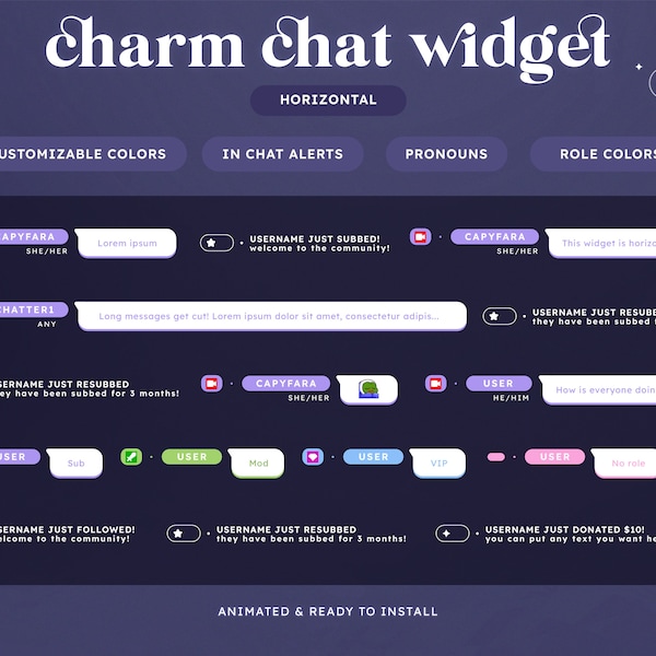 Horizontal Charm Chat Widget (CUSTOMIZABLE COLORS) | Twitch Overlays | Pastel | Aesthetic | Gamer | Streamer | Chat Overlay | Cozy | Lo-fi