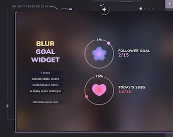 Blur Goal Widget (CUSTOMIZABLE COLORS) | x6 icons | Twitch | Pastel Minimal | Aesthetic | Gamer | Streamer | Sub Goal | Cozy | Lo-fi