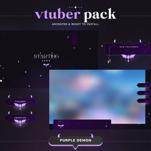 Pacote de transmissão ANIMADO Purple Demon VTuber | Pacote Twitch | Sobreposições | Telas | Alertas | Painéis | Dia das Bruxas Roxo