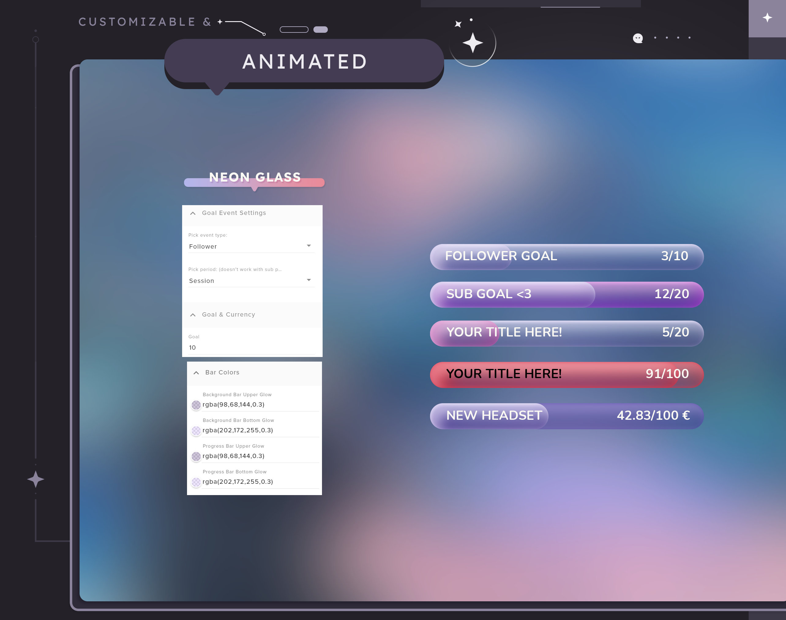 Led Neon Widget Neon Glass Goal Widget CUSTOMIZABLE COLORS Twitch Pastel Minimal ...