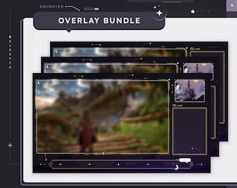 ANIMATED  Celestia Overlay Bundle | Twitch Package | Overlays | Just Chatting | Intermission | Chatbox | Alert Bar | Celestial