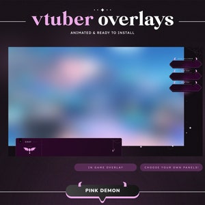 ANIMATED  Pink Demon VTuber Overlay Bundle | Twitch | Overlays | Just Chatting | Halloween