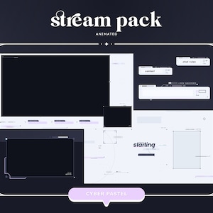 Pacote de fluxo Cyber Pastel ANIMADO | Pacote Twitch | Sobreposições | Telas | Alertas | Painéis | Widget de bate-papo | Transição Stinger | Rosa