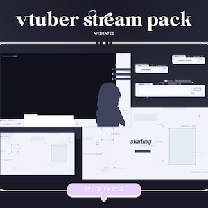 Pacote de stream ANIMADO Cyber Pastel VTuber | Pacote Twitch | Sobreposições | Telas | Alertas | Painéis | Widget de bate-papo | Transição Stinger | Rosa