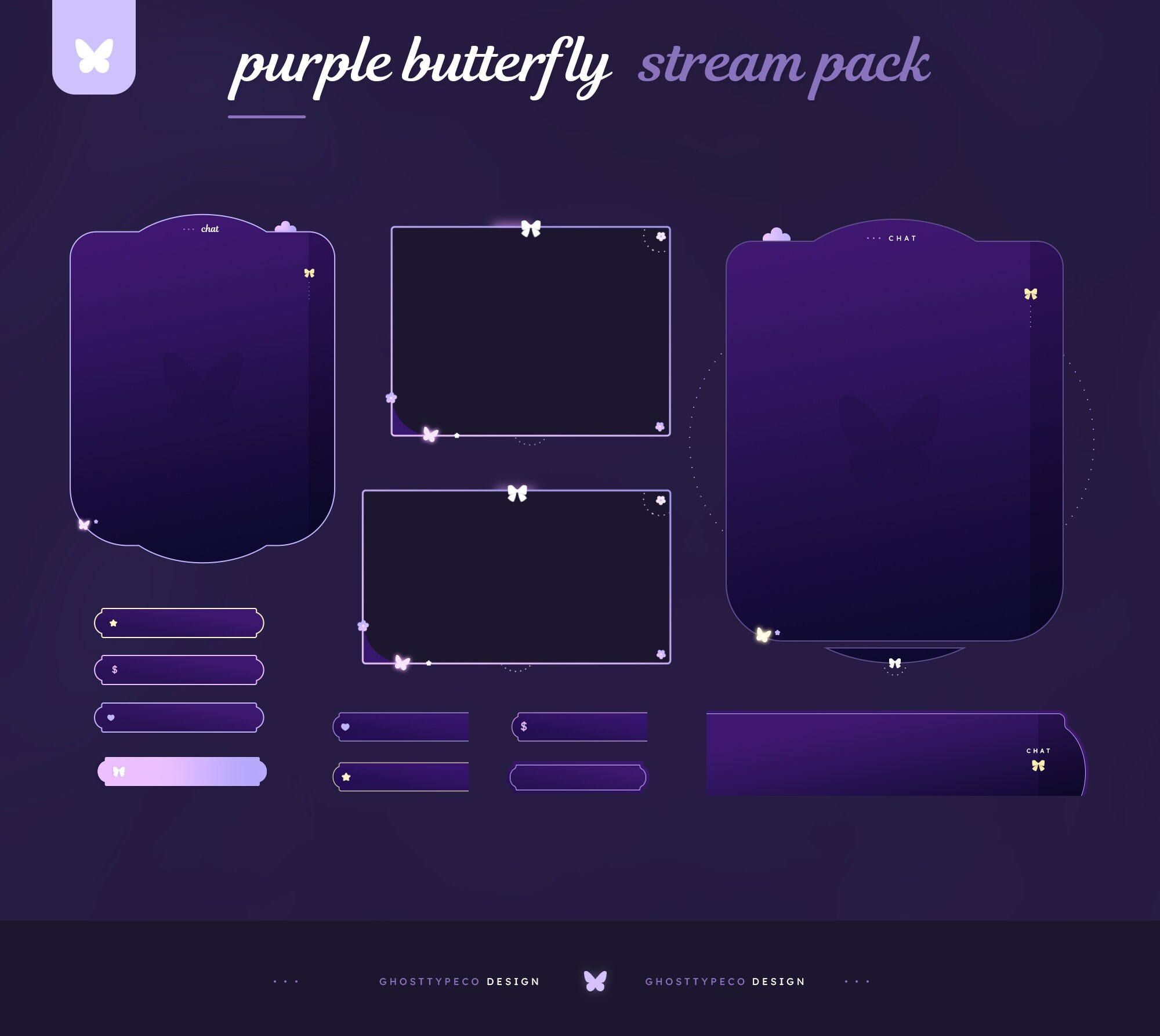 Side Stream Purple Color ANIMATED Purple Butterfly Stream Bundle | Twitch Pack | Overlays ...