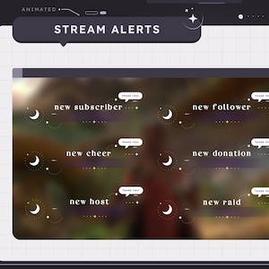 ANIMATED Celestia Stream Alerts | Twitch | Streamer | Cosmic | Soft Gradient | Moon | Celestial | Cloud | Purple | Moon | Cosmic | Aesthetic