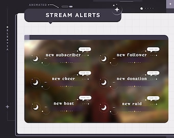 ANIMATED Celestia Stream Alerts | Twitch | Streamer | Cosmic | Soft Gradient | Moon | Celestial | Cloud | Purple | Moon | Cosmic | Aesthetic