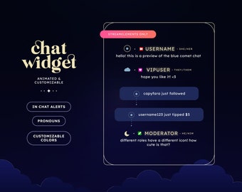 Animated Blue Comet Chat Widget (CUSTOMIZABLE) | Twitch Overlays | Pastel | Aesthetic | Gamer | Streamer | Chat Overlay | Celestial