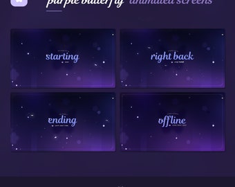 ANIMATED  Purple Butterfly Screens | Stream Starting | Be Right Back | Stream Ending | Stream Offline