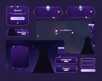 ANIMIERTER Lila Schmetterling VTuber Stream Bundle | Twitch-Paket | Auflagen | Schirme | Benachrichtigungen | Paneele | Stinger Übergang
