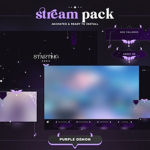 ANIMATED  Purple Demon Stream Bundle | Twitch Pack | Overlays | Screens | Alerts | Panels | Pink Halloween