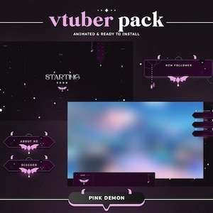 ANIMATED  Pink Demon VTuber Stream Bundle | Twitch Pack | Overlays | Screens | Alerts | Panels | Pink Halloween