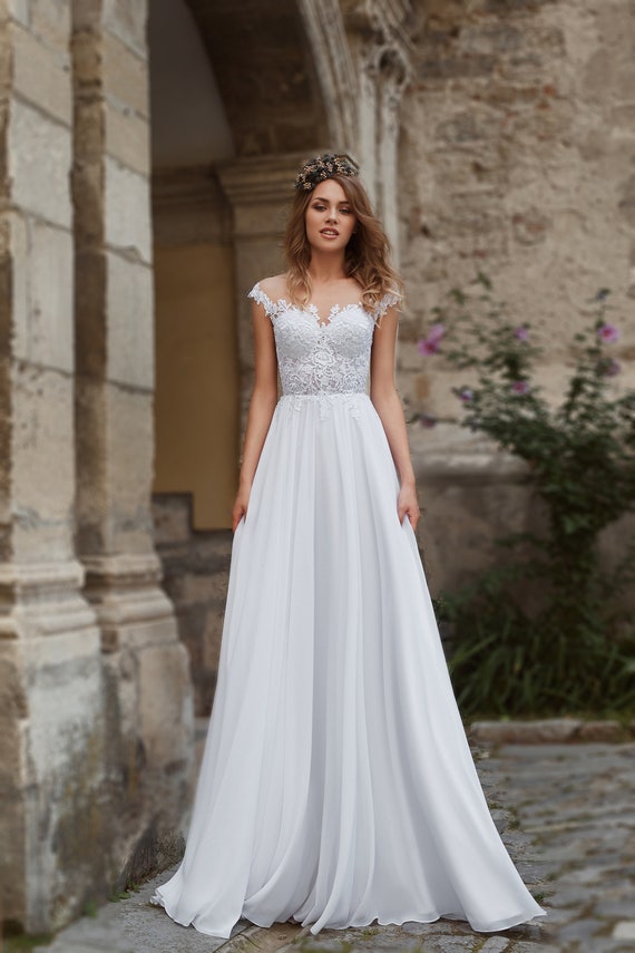 Nellia Cap Sleeve Lace Wedding Dress | Dreamers and Lovers