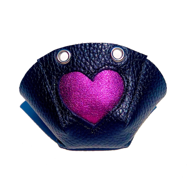 Roller Skate Toe Guards - Black Leather with metallic Pink Leather Heart Cutout