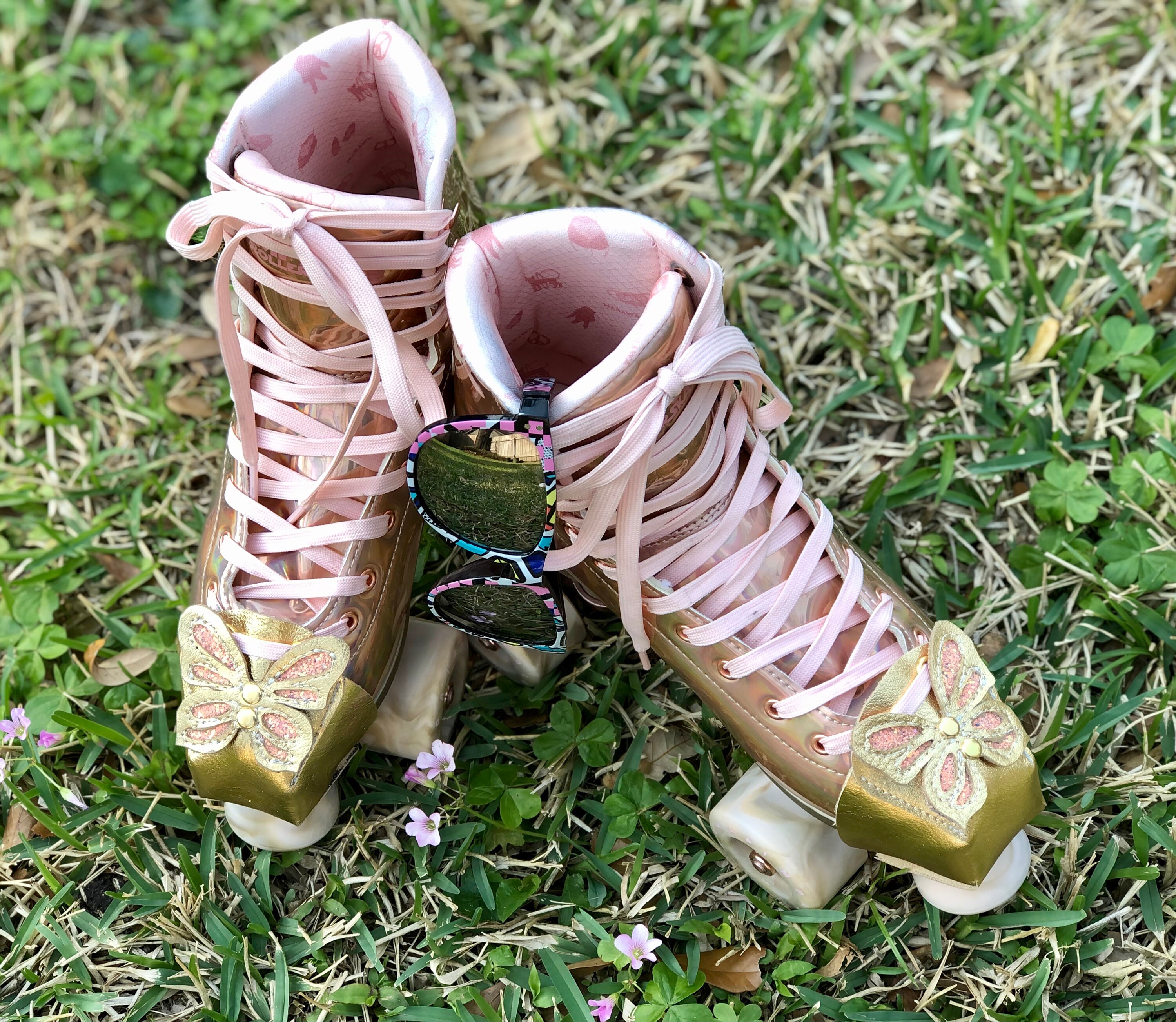 Roller Skate Toe Guards Leather Gold and Rose Gold Glitter Etsy