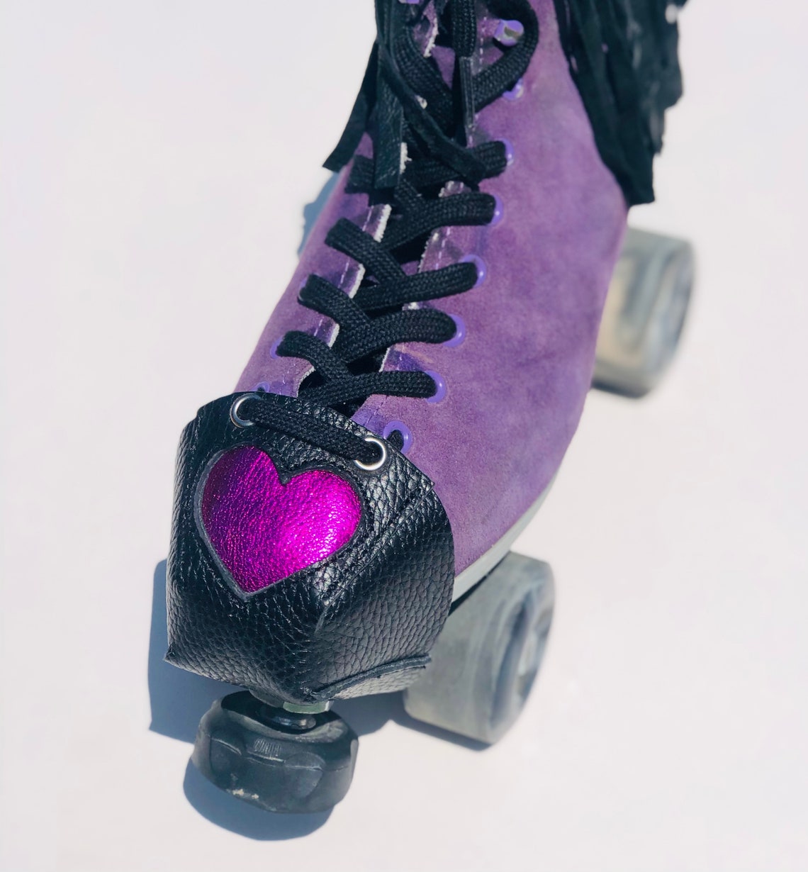 Roller Skate Toe Guards Black Leather With Metallic Pink Etsy UK