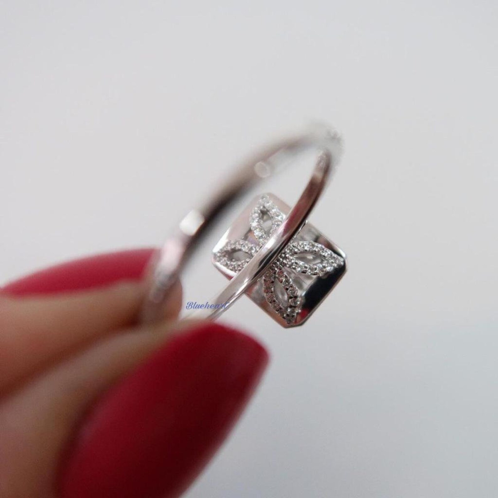 Sterling Silver floating ring Emerald cut floating ring Etsy