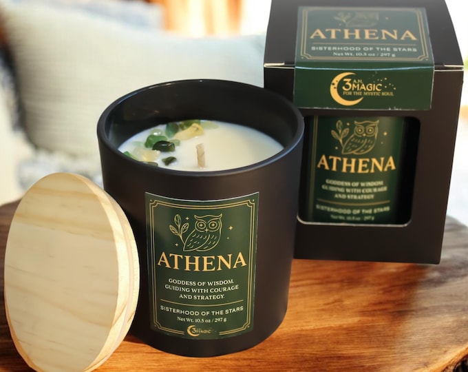Featured listing image: ATHENA | Sisterhood of the Stars Collection | Crystal Candle | 10.5 oz | Soy Wax Candle | Limited Edition