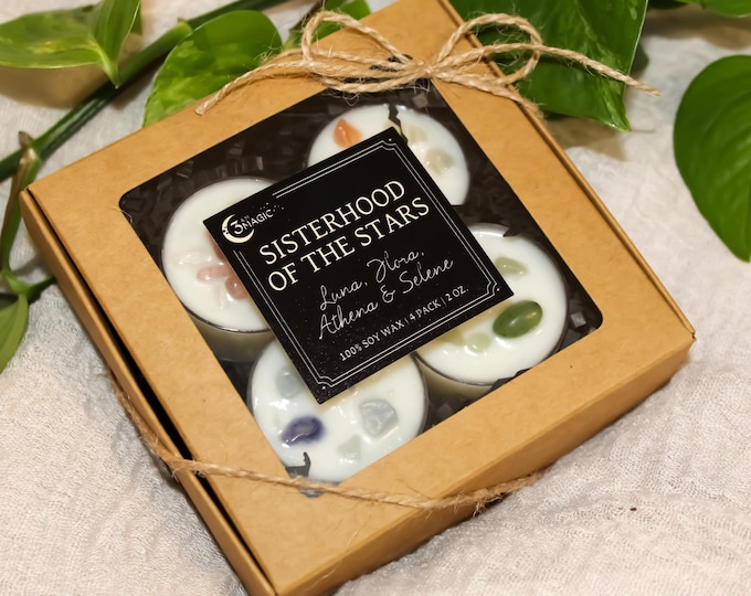 Featured listing image: Sisterhood of the Stars Tea Light Set  | 4-Pack | 2 oz | Soy Wax | Limited Edition | Astrology Tea Light Candle | Limited Edition