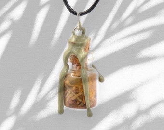 Spell Jar Pendant | Spell Jar Necklace | Good Luck Spell Jar | Good Luck Necklace | Magic Necklace