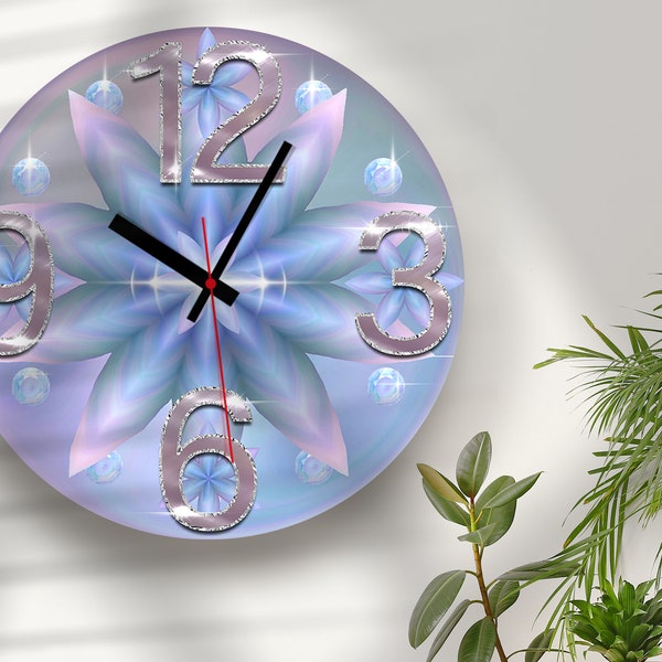 Large Wall Clock Sublimation Design Template.  Beautiful Blue Flowers.