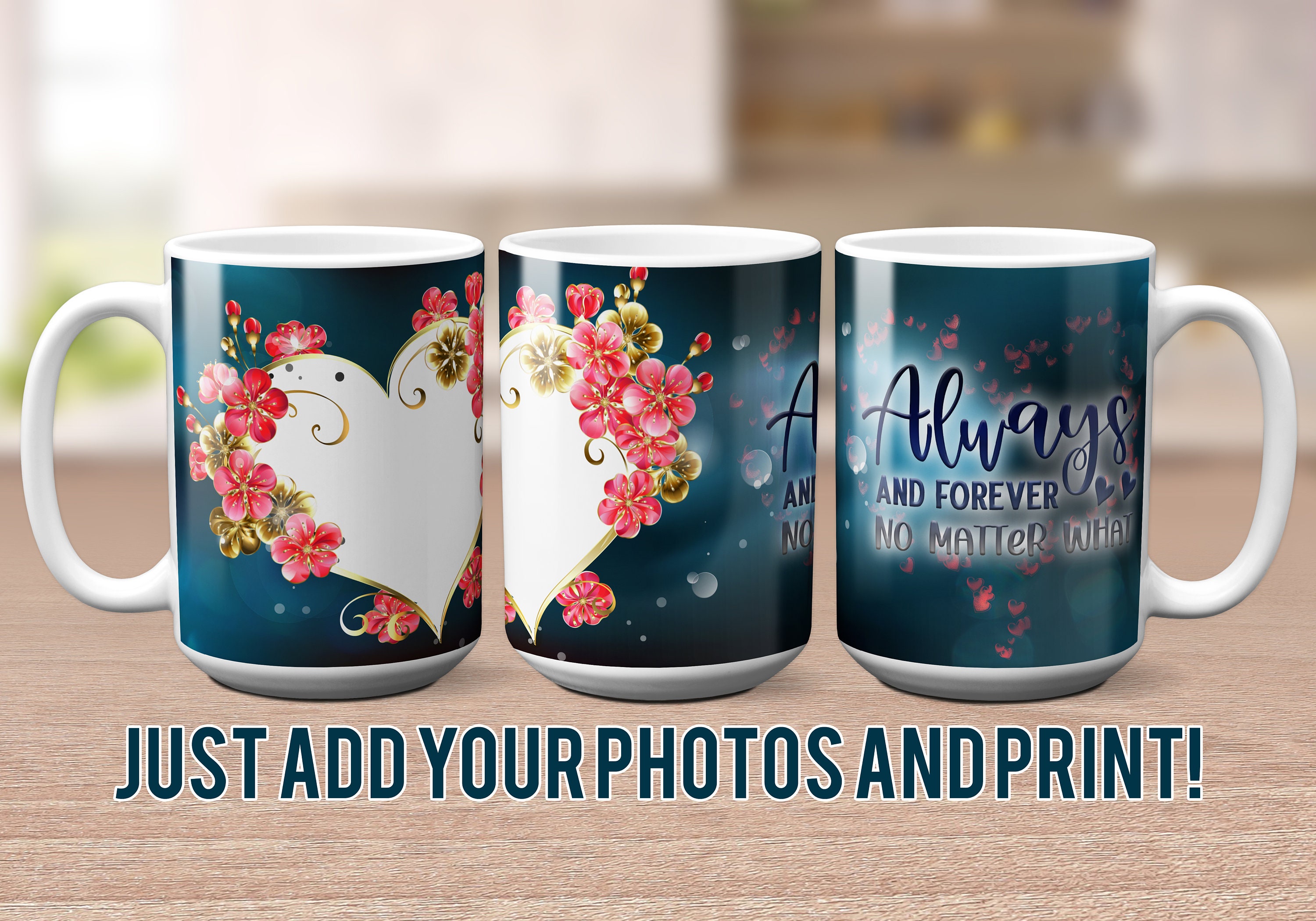 4 Pre Sized Mug Designs for Sublimation. Add 2 Photos to Template for  Personalized Coffee Mug Gift. 