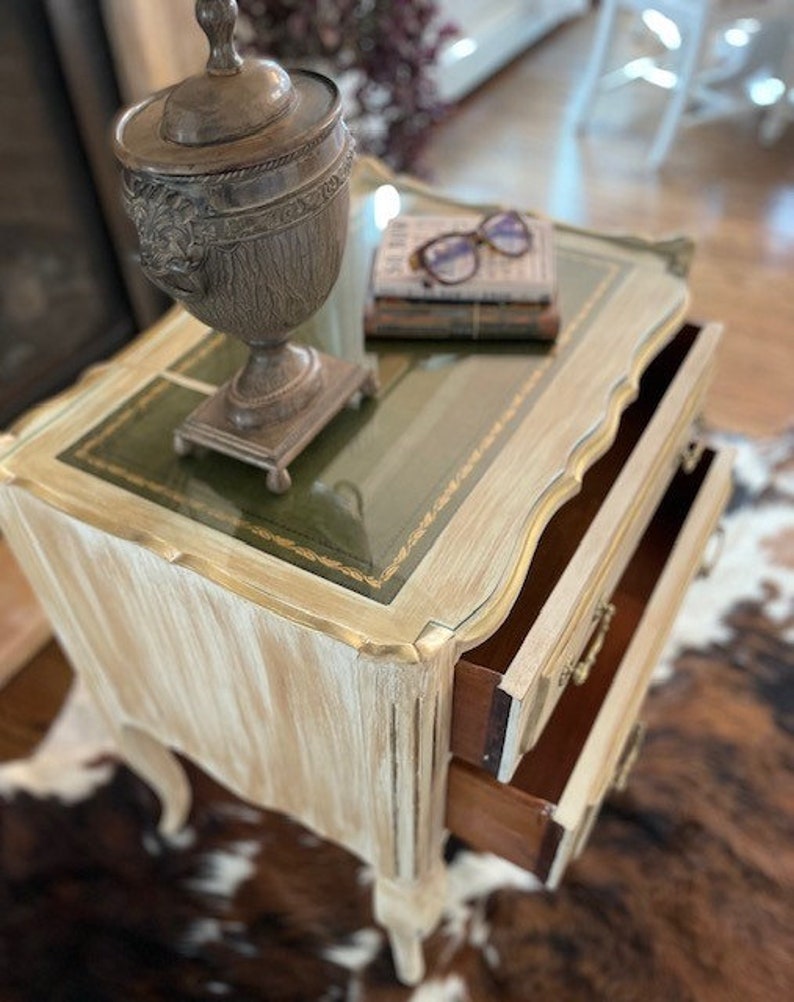 Vintage French Style Leather Top Side Table/nightstand Etsy