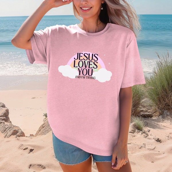 Funny Christian Shirt Jesus Loves You Streetwear Adult or Teen Baptism Gift Homeschool Mom Shirt Christian Clothes Christian Apparel