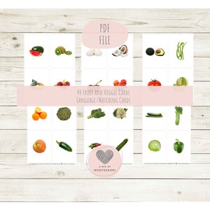 48 Fruit and Vegetable Language and Matching Cards Montessori