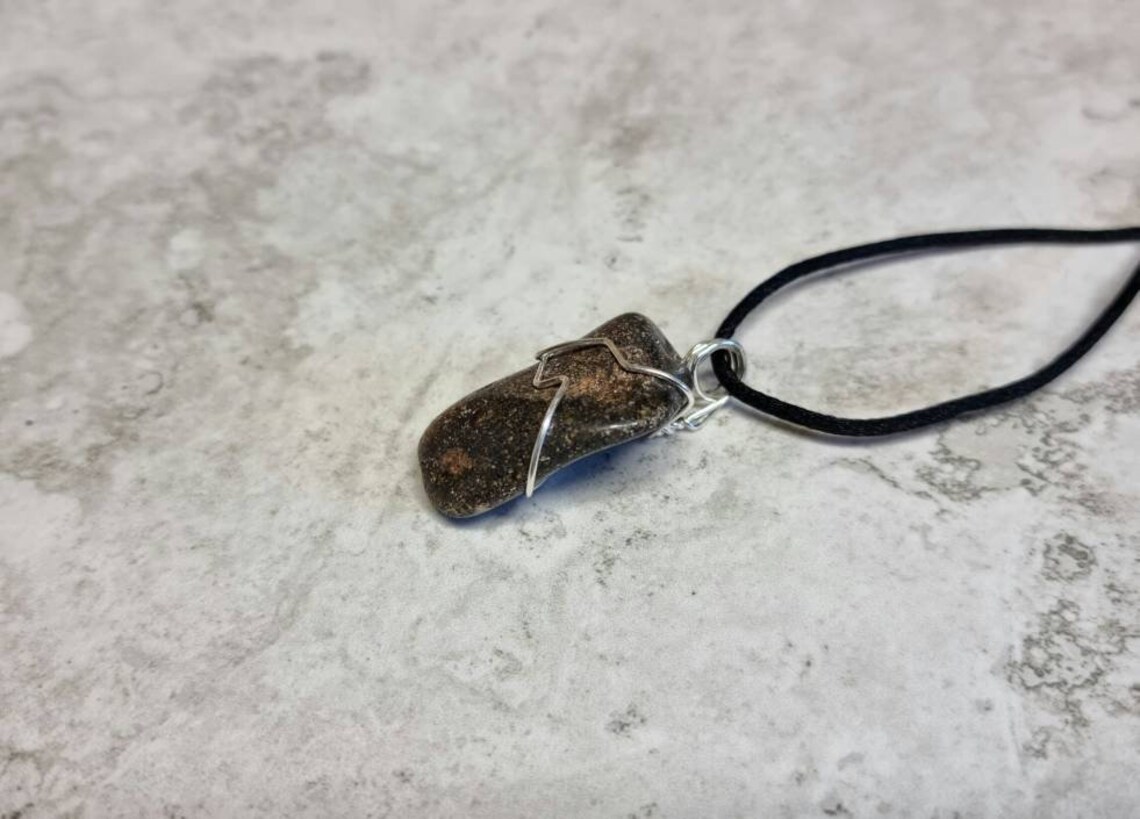 Granite Necklace Black Tumblestone Granite Pendant Silver Etsy