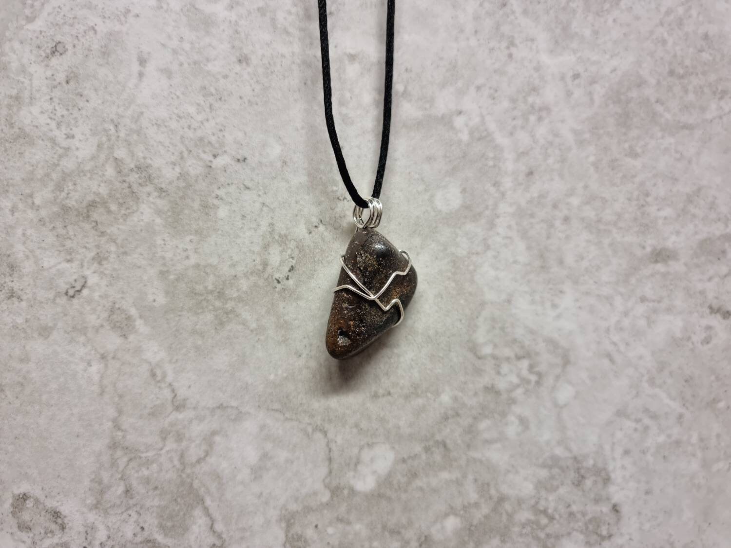 Granite Necklace Black Tumblestone Granite Pendant Silver Etsy